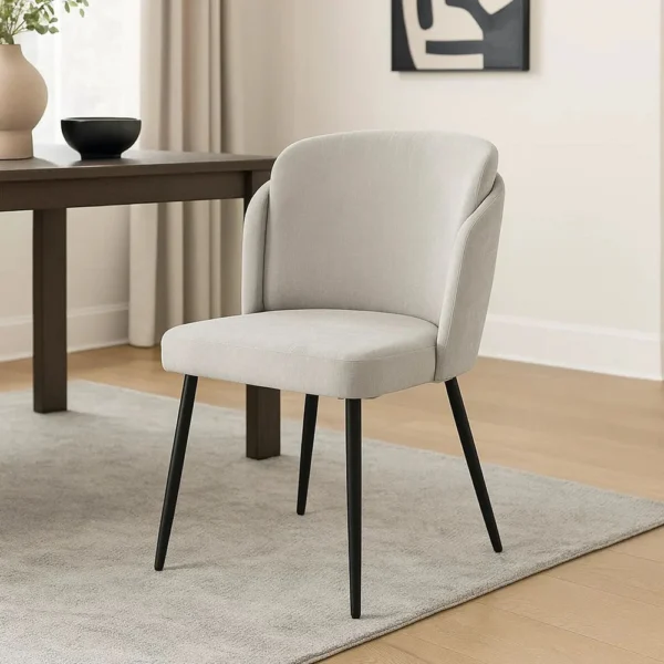 BM338734_5 Griz Dining Side Chair Set of 2, Curved Back, Cream White Polyester, Black