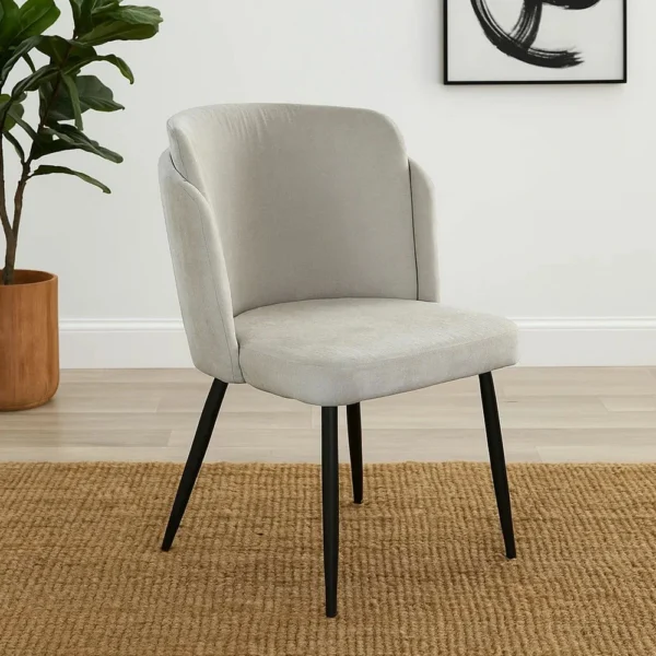 BM338734_6 Griz Dining Side Chair Set of 2, Curved Back, Cream White Polyester, Black