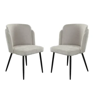 Griz Dining Side Chair Set of 2, Curved Back, Cream White Polyester, Black