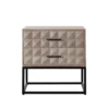 Zoe End Table Nightstand, Ash Gray Carved Fronts, Black Metal Base