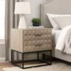 Zoe End Table Nightstand, Ash Gray Carved Fronts, Black Metal Base