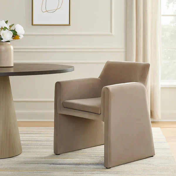 BM338758_5 Fena Accent Dining Chair, Light Camel Brown Velvet, Low Back