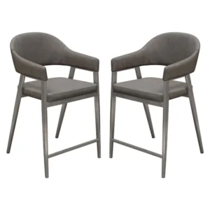 Arie Counter Height Chair Set of 2, Gray Faux Leather Seat and Back