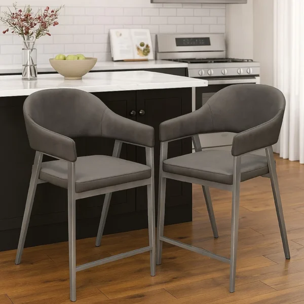 BM338770_5 Arie Counter Height Chair Set of 2, Gray Faux Leather Seat and Back