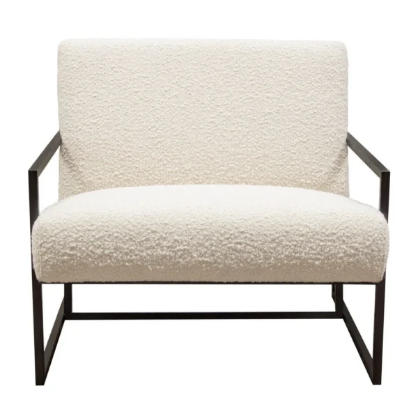 Masy Accent Armchair, Bone White Boucle Textured Fabric, Metal Legs