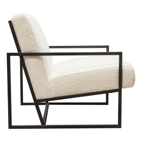 Masy Accent Armchair, Bone White Boucle Textured Fabric, Metal Legs