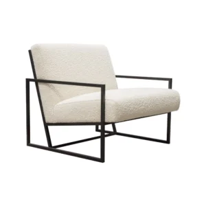 Masy Accent Armchair, Bone White Boucle Textured Fabric, Metal Legs