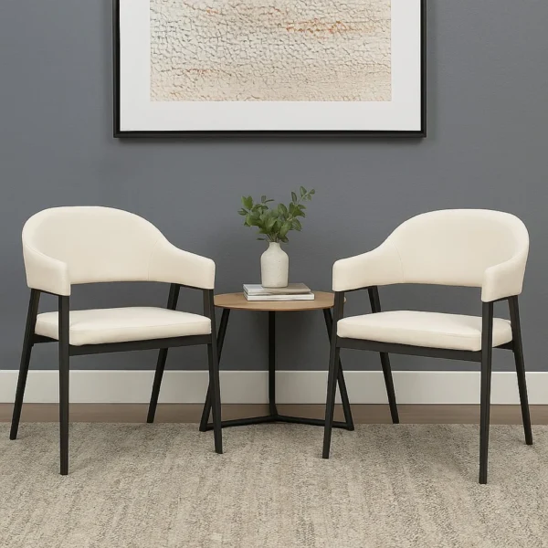 BM338804_5 Arie Dining Side Chair Set of 2, Cream White Polyester, Black Legs