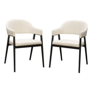 Arie Dining Side Chair Set of 2, Cream White Polyester, Black Legs