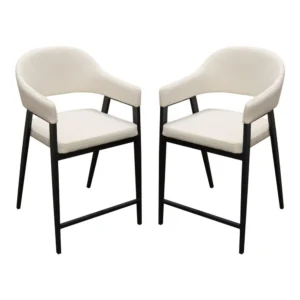 Arie Counter Height Chair Set of 2, Cream White Polyester, Black Legs