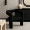 BM338826_5 Gely Dining Accent Chair, Open Curved Back w Tripod Base, Black Boucle