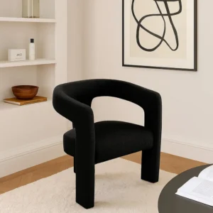 BM338826_6 Gely Dining Accent Chair, Open Curved Back w Tripod Base, Black Boucle