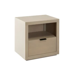 Somy Nightstand with Drawer and Shelf, Light Natural Gray Mango Wood