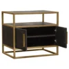 Chek 26 Inch Side Table Nightstand, 2 Doors, 1 Shelf, Dark Brown, Gold Steel