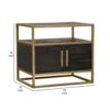 Chek 26 Inch Side Table Nightstand, 2 Doors, 1 Shelf, Dark Brown, Gold Steel