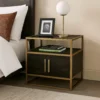 Chek 26 Inch Side Table Nightstand, 2 Doors, 1 Shelf, Dark Brown, Gold Steel