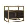 Chek 26 Inch Side Table Nightstand, 2 Doors, 1 Shelf, Dark Brown, Gold Steel