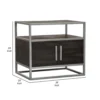 Chek 26 Inch Side Table Nightstand, 2 Doors, 1 Shelf, Dark Brown, Silver Steel