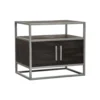 Chek 26 Inch Side Table Nightstand, 2 Doors, 1 Shelf, Dark Brown, Silver Steel