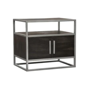 BM338864_9200c195-37bb-44bf-8c94-0845c8246f74 Chek 26 Inch Side Table Nightstand, 2 Doors, 1 Shelf, Dark Brown, Silver Steel