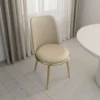 BM339200_5 Relli Side Dining Chair Set of 2, Gold Metal, Taupe Faux Leather, Round Seats
