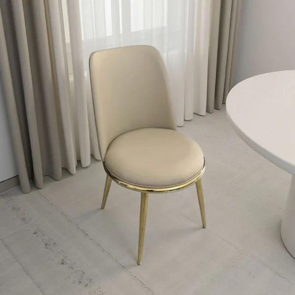 BM339200_5 Relli Side Dining Chair Set of 2, Gold Metal, Taupe Faux Leather, Round Seats