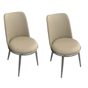 BM339201_3d4ae4d7-ce9a-42c6-8940-60e258b7f467 Relli Side Dining Chair Set of 2, Silver Metal, Taupe Faux Leather Round Seats