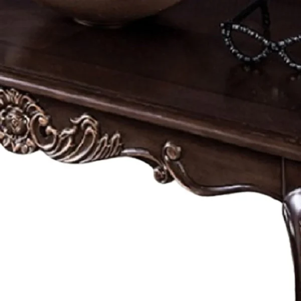 Astor Coffee Table, 52 Inch Dark Cherry Brown Wood, Carved Details