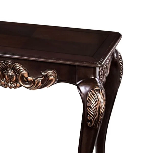 Astor End Table, 29 Inch Dark Cherry Brown Wood, Carved Details