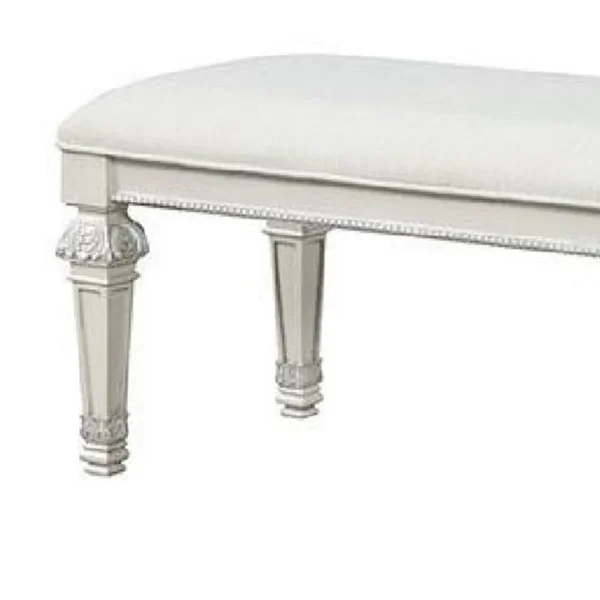 Miamy Bench, Cream White Wood Frame, Textured Fabric, 55 Inch