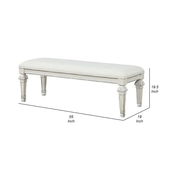 Miamy Bench, Cream White Wood Frame, Textured Fabric, 55 Inch
