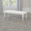 Miamy Bench, Cream White Wood Frame, Textured Fabric, 55 Inch