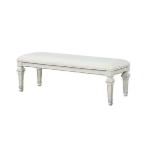 Miamy Bench, Cream White Wood Frame, Textured Fabric, 55 Inch