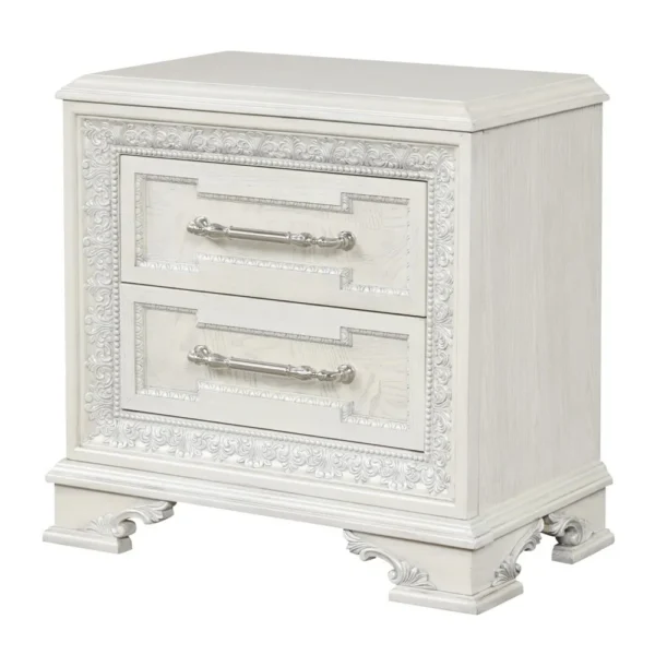 Miamy Nightstand, USB, 2 Drawers, Cream White Wood, 29 Inch