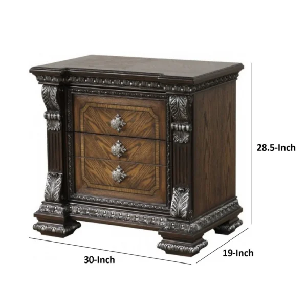 Naddy Nightstand, Hidden Drawer USB A-C, Espresso Brown Wood, 30 Inch