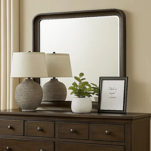 BM339292_5 Osko 42 Inch Dresser Mirror, Rounded Edges, Black Poplar Wood