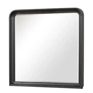 Osko 42 Inch Dresser Mirror, Rounded Edges, Black Poplar Wood