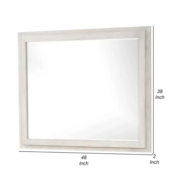 Loji 48 Inch Dresser Mirror, Weathered Gray Frame, Solid Rubberwood