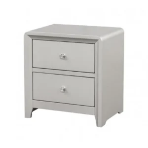 Broy Nightstand, 2 Drawers, Crystal Knobs, Champagne Gray Wood 25 Inch