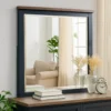 BM339303_5 Tela 36 Inch Dresser Mirror, Blue Pinewood Frame, Dark Brown Top