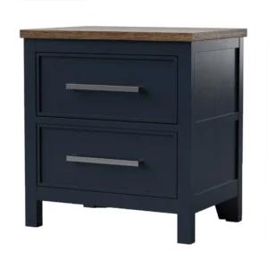 Tela Nightstand, 2 Drawers, Metal Handles, 25 Inch Blue Solid Pinewood