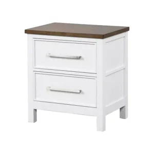 Tela Nightstand, 2 Drawers, Metal Handles, 25 Inch, White Pinewood