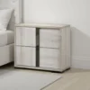 BM339311_5 Hyao Nightstand, 26 Inch, 2 Drawers, Chrome Handles, White Wash Veneer