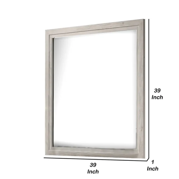 Miot Dresser Mirror, 39 Inch Square Wood Frame, White Wash