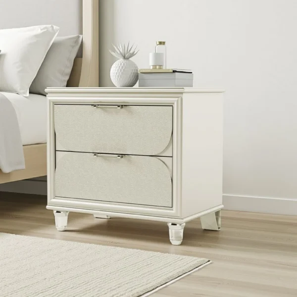 BM339320_5 Zema Nightstand, 2 Drawers w Acrylic Handles, Silver Rubberwood, 30 Inch