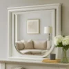 BM339322_5 Dima Dresser Mirror, 38 Inch, White Rubberwood, Embossed Panels w LED