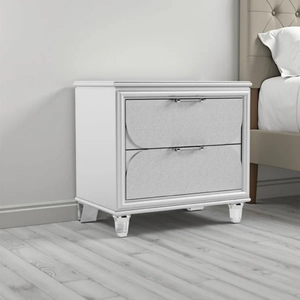 BM339323_5 Dima Nightstand, 2 Drawers w Acrylic Handles, White Rubberwood, 24 Inch