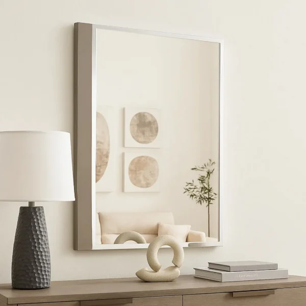 BM339326_5 Suni Dresser Mirror, 40 Inch, Sleek Light Taupe Wood, Frameless Design