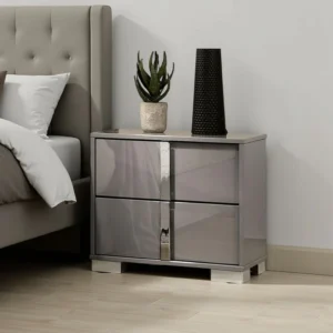 Suni Nightstand, Light Taupe Wood with UV Finish, 2 Drawers, 24 Inch