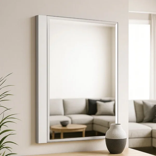 BM339334_5 Suni Dresser Mirror, 40 Inch, Sleek White Wood, Frameless Design